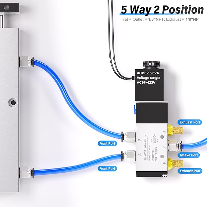 TAILONZ PNEUMATIC 1/8"NPT Solenoid Valve 4V110-06 AC220V Single Coil Pilot-Operated Electric 2 Position 5 Way Connection Type Outlet wire