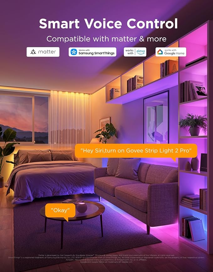 Govee RGBIC Strip Light 2 Pro with Matter, 6.56ft Smart LED Strip Lights Compatible with Alexa and Google Assistant, Color Changing LED Lights for Bedroom, Cabinet, Party, Gaming Desk, Home Decor