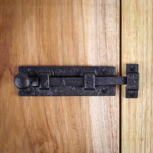 Renovators Supply Manufacturing Slide Bolt Door Lock Latch 4" Black Wrought Iron Sliding Bolt Gate Latch for Cabinet Doors with Mounting Hardware Pack of 10