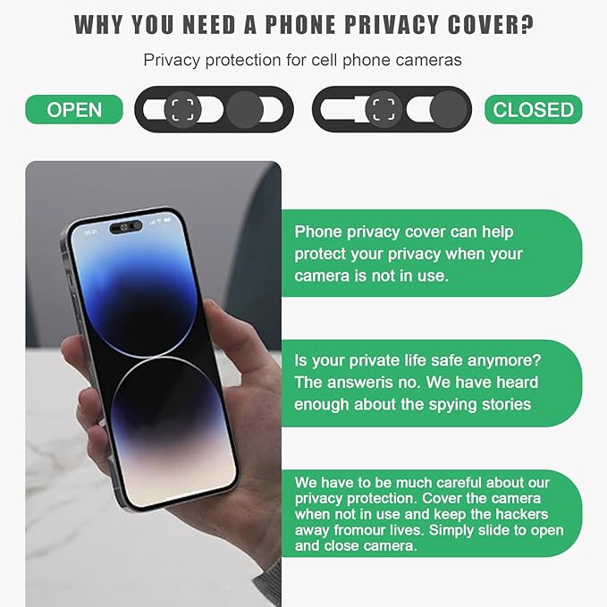 Front Camera Cover Compatible for iPhone 16/16Plus/16Pro/16Pro Max/15/15Plus/15Pro/15Pro Max/14Pro/14 Pro Max,Open/Close Face Recogition,Protect Privacy and Security-Black