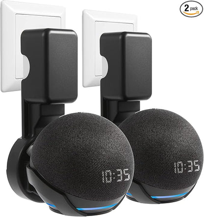 Wall Mount Holder for Dot 4th/5th Generation, Outlet Hanger for Dot 45h/5th Gen, Smart Speaker Stand, Space-Saving Accessories, Built-in Cable Management Shelf(2 Pack,Black)