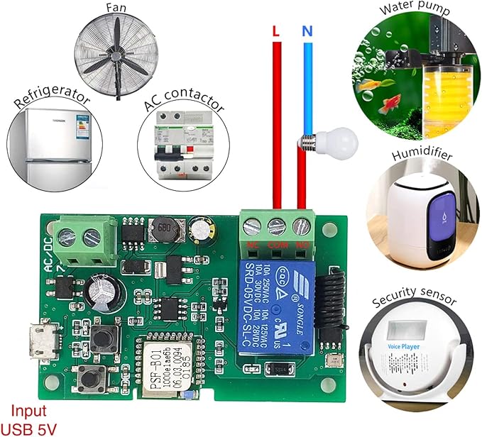 1-Channel Ewelink App Remote Control WiFi Wireless Switch Relay, self-Locking, Interlock Mode, with 433RF Remote Control, Used to Access and Control Smart Garage Doors