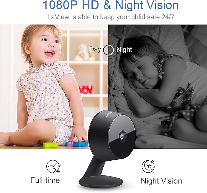 LaView Security Cameras 4pcs, Home Security Camera Indoor 1080P, Wi-Fi Cameras Wired for Pet, Motion Detection, Two-Way Audio, Night Vision, Phone App, Works with Alexa, iOS & Android & Web Access