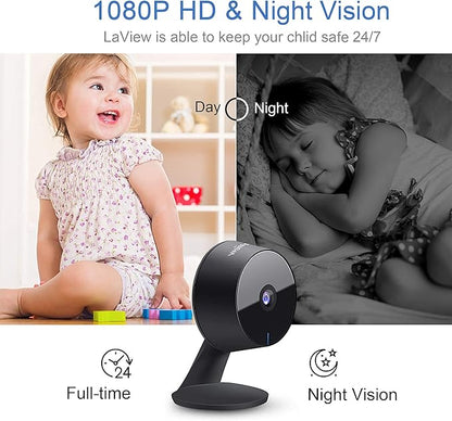 LaView Security Cameras 4pcs, Home Security Camera Indoor 1080P, Wi-Fi Cameras Wired for Pet, Motion Detection, Two-Way Audio, Night Vision, Phone App, Works with Alexa, iOS & Android & Web Access