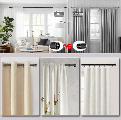 Black Curtain Rod for Windows 18 to 88 Inches, 1 Inch Adjustable Drapery Pole, Heavy Duty Outdoor/Indoor Modern Curtain Rods, Easy Installation(Black 18"-88")