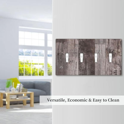 Light Switch Covers Rustic Dark Grey Wood Retro Country Wooden Quad Toggle Electrical Faceplate 4 Gang Wall Plate Decorative Switch Plates for Farmhouse Cabin Decor