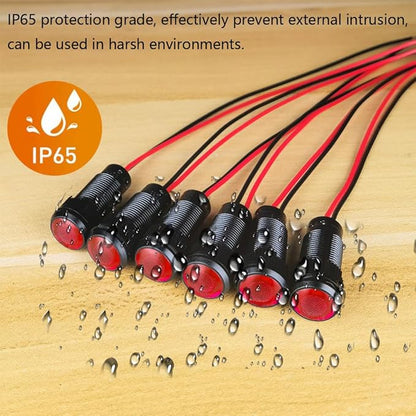 6pcs Red LED Indicator Pilot Light AC/DC 12-24V Mounting Hole Size 10mm(Flame Retardant Plastic Shell)