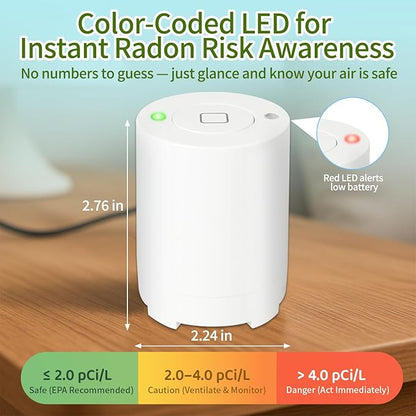 Bluetooth Radon Detector for Home, High-Precision Sensor, Real-Time Radon Gas Monitoring, Short & Long-Term Data with Trend Charts, App Control, Rechargeable Battery, LED Alerts