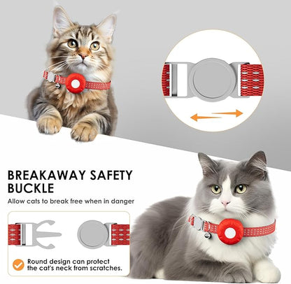 Cat GPS Tracker for Cats, Cat GPS Tracker Collar with Safety Elastic Buckle, Compatible with Apple Find My App (Only iOS), No Monthly Fee, Red