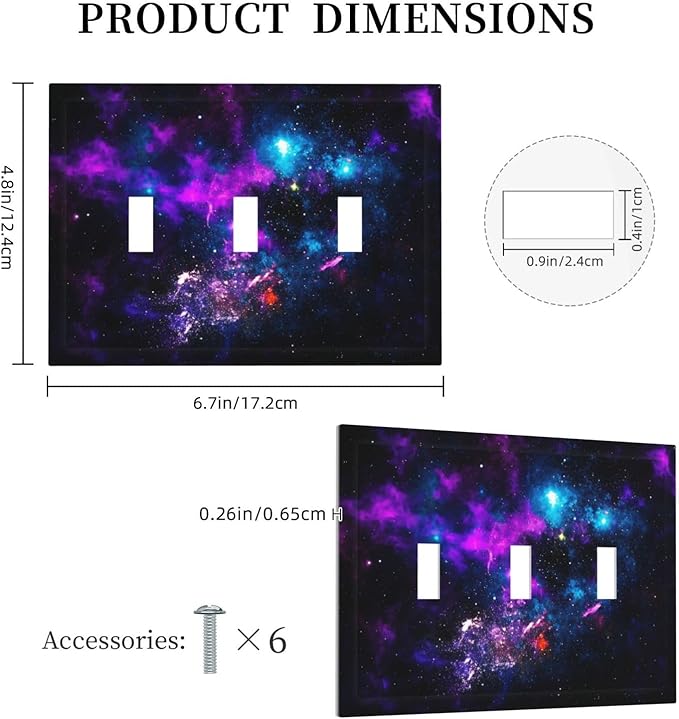 Outer Space Colorful Starry Sky Galaxy Planet Decorative Switch Plates 3 Gang Wall Plate Triple Toggle Light Switch Cover Faceplate Electrical Wall Panels for Bed Room Living Room Decor