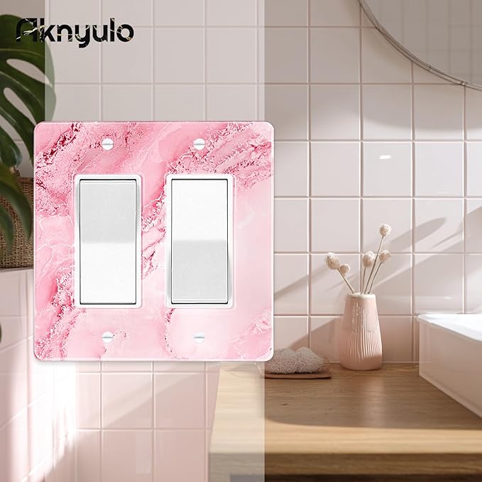 Abstract Pink Marble Design Acrylic Outlet Wall Plate Light Switch Cover Decorative Wall Plate 2 Gang