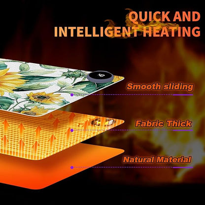 Heated Mouse Pad, Warm Desk Pad, Keyboard Mat 23.6 x 14 Inch Large Size Intelligent Fast Heating, 3 Speed Adjustable, Timed Auto Power Off for Game Office Home, Blooming Sunflowers