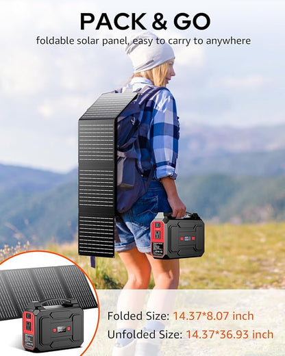 Apowking Solar Powered Generator 200W Peak/100W Rated, Portable Power Station with Solar Panels 40W Included, 146Wh Solar Power Bank with AC Outlet 110V for Home Use Camping Outdoor Adventure