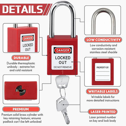 Landhoow 24 Set Lockout Tagout Locks and Keys Kit Loto Locks Different Safety Lock 2 Keys Per Lock Tag Out Padlocks for Electrical Lockout Tag Out Stations and Devices Kits (Red)