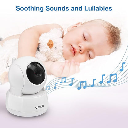 VTech 3 Cameras Video Baby Monitor with 5" LCD Screen,Up to 17Hrs Video & 31Hrs Audio, Night Vision, Pan-Tilt-Zoom, Lullabies, Soothing Sounds, Temperature Sensor,Split Screen, No WiFi: 924-3W