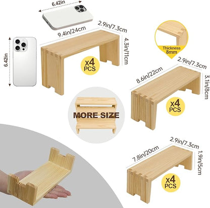Display Wood Risers Wooden Stand 3 Tier 4 Set 12 Pieces Wooden Stands Decorative Rectangular Display Cupcake Stands Perfume Racks Cologne Organizer(Nature)