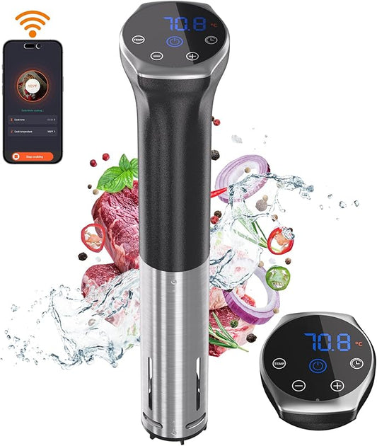 Sous Vide Machine 1100W Upgraded WIFI Sous Vide Cooker Ultra-quiet Working Cooker Immersion Circulator with Recipes(App Included), Accurate Temperature, Digital Timer, IPX7 Waterproof