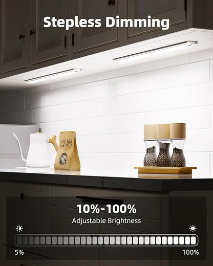 EZVALO Under Cabinet Lights, 14.5'' Motion Sensor Light Indoor Dimmable, 4000mAh Rechargeable Closet Lights 5700K with Remote Control, Wireless Under Counter Light for Kitchen,Cabinet,Bedroom（4Pcs）