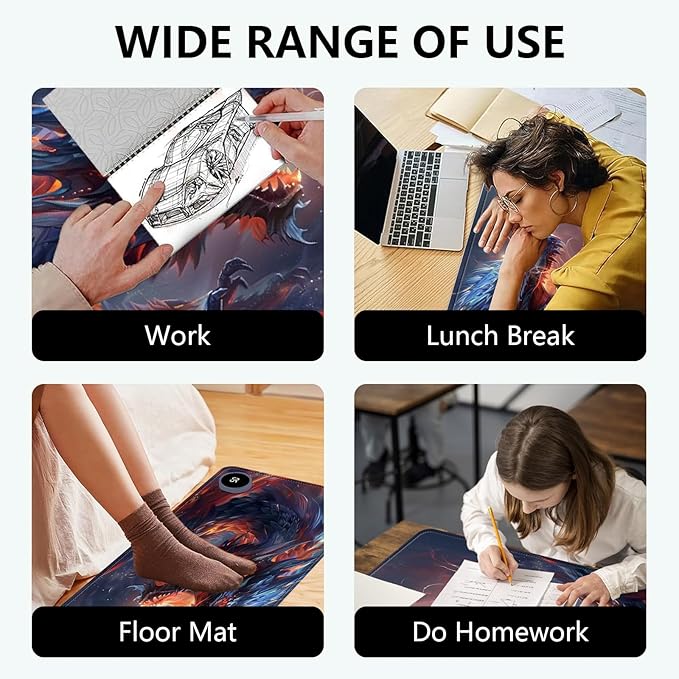 Heated Mouse Pad with 3 Levels Heated & 3 Hours Auto Shut-Off Mouse Pad for Warming Hands in Office Home, 23.6" x 14.2"Large Safe Desk Mat Hand Warmer，Watercolor Dragon