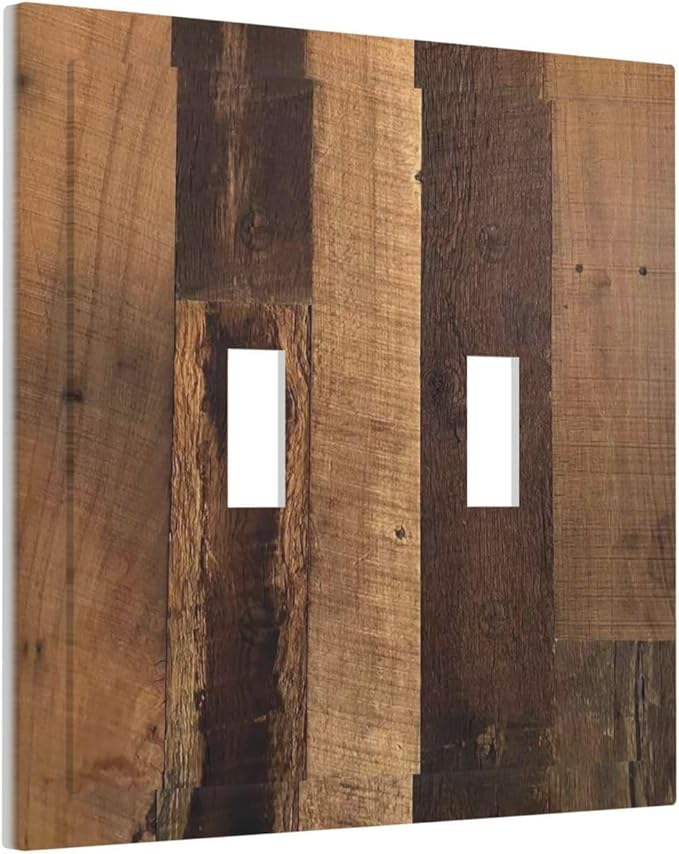 Rustic Brown Wood Vintage Wood Board Decorative Switch Plates 2 Gang Double Toggle Outlet Light Switch Cover Wall Plate Electrical Faceplate For Farmhouse Cabin Decor