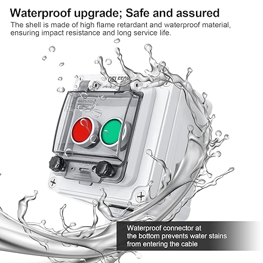 IP67 Button Switch Outdoor Waterproof Box 2 Green and Red Push Button Emergency Button with Protective Cover Anti-misoperation Switch(AC/DC 6A-110V/3A-240V/2.5A-380V)