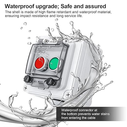 IP67 Button Switch Outdoor Waterproof Box 2 Green and Red Push Button Emergency Button with Protective Cover Anti-misoperation Switch(AC/DC 6A-110V/3A-240V/2.5A-380V)