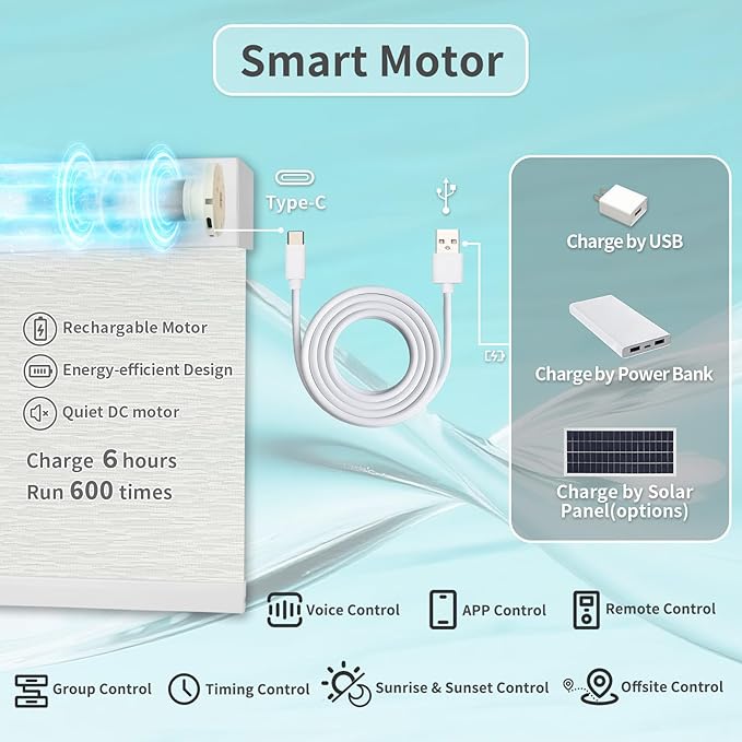 Motorized Blinds with Remote Custom Size Blackout Smart Roller Shades Compatible with Alexa Google, Electric Blinds for Windows