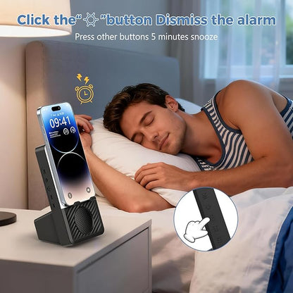 Wireless Induction Speaker, 5 in 1 Bluetooth Speaker with Cell Phone Stand, Phone Holder with Rechargeable Colorful Light and Alarm Clock for iPhone/Android/iPad, for Men Women（Black）