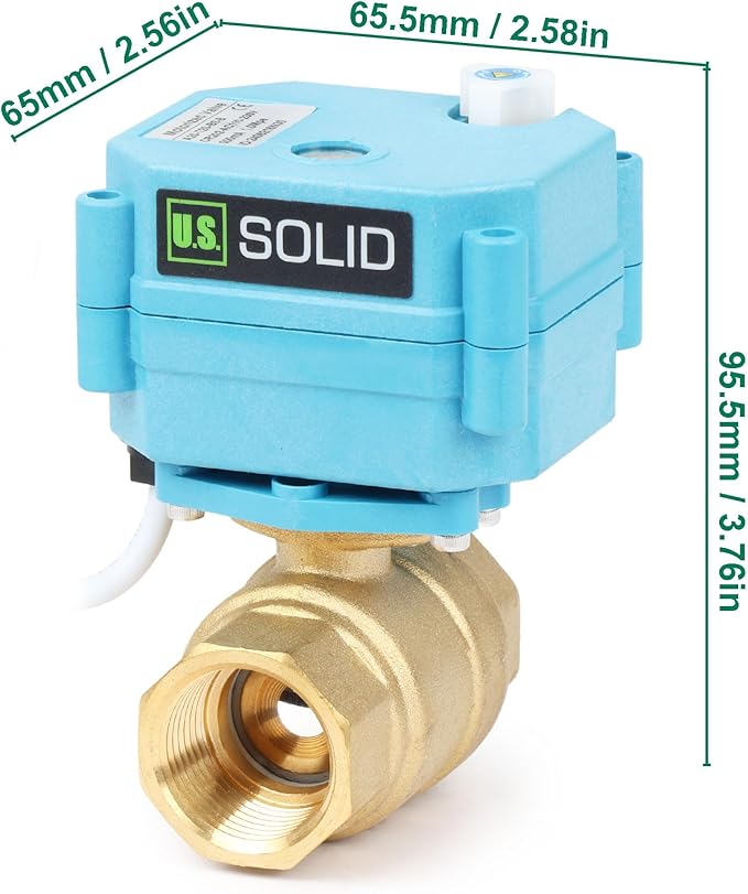 U.S. Solid Motorized Ball Valve - IP67 3/4inch Brass Ball Valve 110-230V with Waterproof Cover, Full Port, 2 Wire Auto Return, Normally Closed