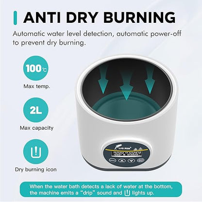 LAB FISH 2L Lab Water Bath(WB-2S), 100℃ Precision Heating, Stainless Steel Tank with Timer & Dual Anti-Dry BurnProtection
