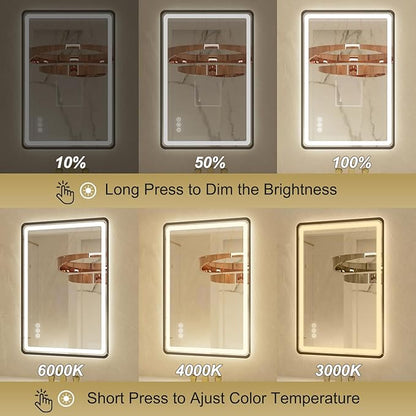 24x36 Inch Black Frame LED Bathroom Mirror with Lights, Dimmable Smart Lighted Bathroom Mirror, Anti-Fog, 3 Colors, Frontlit and Backlit, Waterproof, Memory Function Wall Mirror for Bathroom