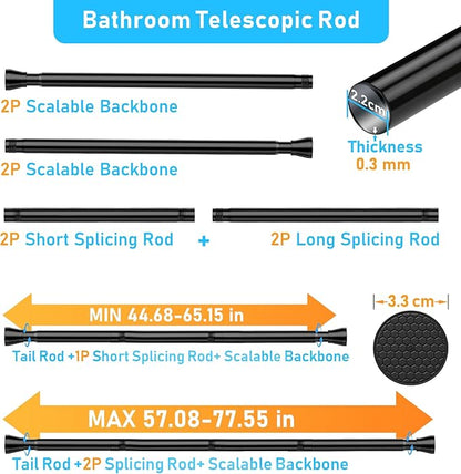 2 Pack Black Shower Curtain Rod 43 To 73 Inch Tension Shower Rod For Bathroom 7/8" Adjustable Spring Curtain Rod No Drilling Black Spring Rod Tension Curtain Rods for Windows Doorway Closet