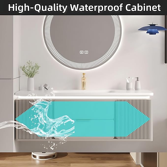 Modern Bathroom Vanity with Sink - Wall Mounted Vanity Cabinet with High-Definition Smart Storage Mirror, Time Display & LED Lights, Defogging | Bathroom Sink Cabinet (Mirror, 56in)