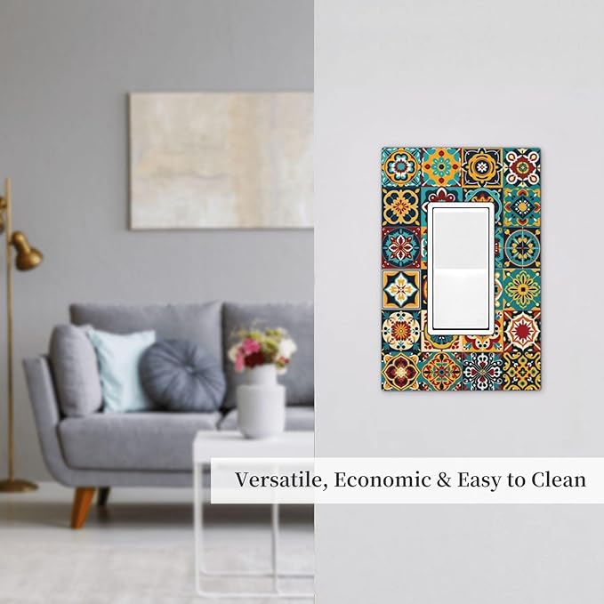 Decorative Outlet Covers Mexican Talavera Colorful Mosaic Tiles 1 Gang Single Rocker Light Switch Cover Plate Wall Plates Gfci Faceplate For Bathroom Kitchen Decor