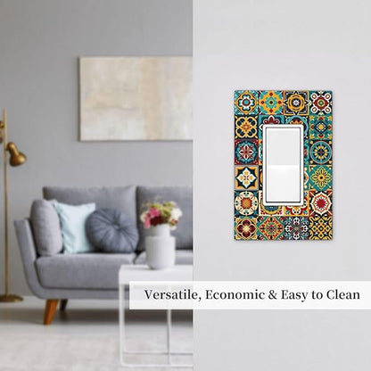Decorative Outlet Covers Mexican Talavera Colorful Mosaic Tiles 1 Gang Single Rocker Light Switch Cover Plate Wall Plates Gfci Faceplate For Bathroom Kitchen Decor