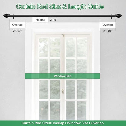 Curtain Rods for Windows 16 to 48 inches, Curtain Rod Max Adjustable Length to 60 in, Drapery Rod 1 inch Diameter with Modern Knobs Finials (Black, 16" to 48" - Set of 2)