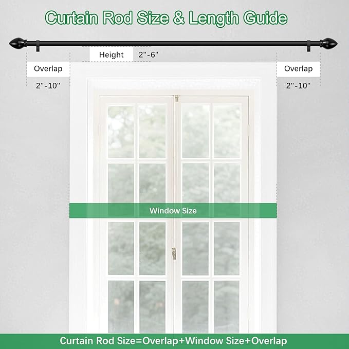 Curtain Rods for Windows 16 to 136 inches, Curtain Rod Max Adjustable Length to 146 in, Drapery Rod 1 inch Diameter with Modern Knobs Finials (Black, 16" to 136" - Set of 2)