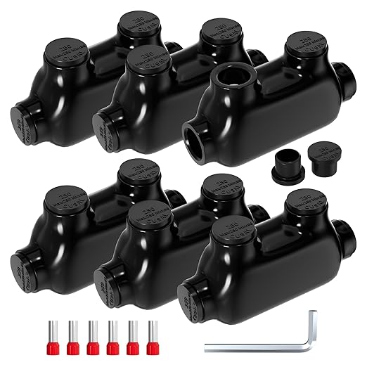 Joinfworld Insulated Inline Splice Connector 250CMC-6 Gauge Aluminum to Copper Wire Connectors Aluminum Wire Connectors Electrical Inline Splice Connector with 5/16" Slotted Allen Hex - 6 Pack