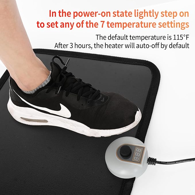 Electric Heated Floor Mats - AC 110V Foot Heater, Heated Foot Warmer Mat Under Desk for Office and Home (Black)
