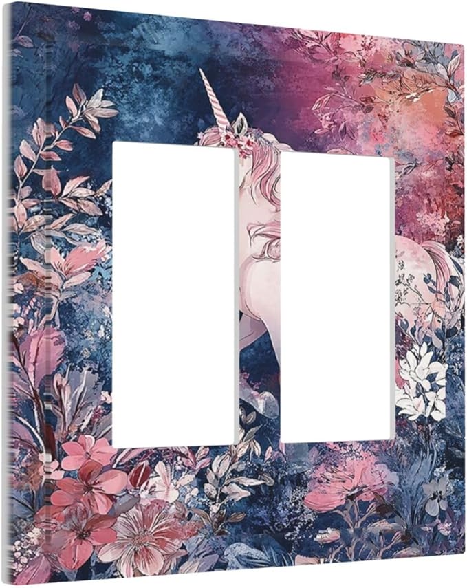 Decorative Outlet Covers Fantastic Pink Unicorn Wildflower Forest 2 Gang Double Rocker Light Switch Cover Plate Electrical Switch Plate Cover Decorate GFCI Wall Plate for Bedroom Kids room Decor