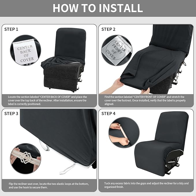 Easy-Going 100% Waterproof Recliner Cover Additional Seat Cover for Reclining Couch, Stretch Sofa Covers Washable Furniture Protector for Kids & Pets, 1 Seat, Dark Gray