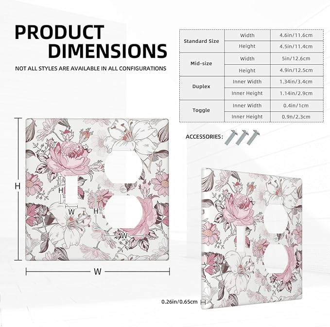 Wallplates Modern Watercolor Flower Pink White Wildflower 1 Toggle 1 Duplex Switch Plate Electrical GFCI Faceplate Decorative Light Switch Covers for Bedroom Home Decor
