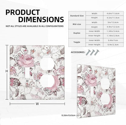 Wallplates Modern Watercolor Flower Pink White Wildflower 1 Toggle 1 Duplex Switch Plate Electrical GFCI Faceplate Decorative Light Switch Covers for Bedroom Home Decor