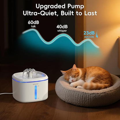 Cat Water Fountain,2.5L/84oz Pet Cat Fountain – Ultra Quiet Upgraded Automatic Pet Water Dispenser with 8 Replaceable Filters, Indoor Cat & Dog Drinking Bowl(W01Pro)