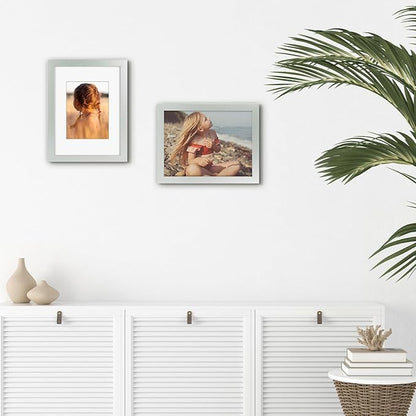 Golden State Art, 9x12 Picture Frame with Mat for 6x8 - High Definition Glass Wall Mounting Horizontal Vertical Display (Silver, 2 Pack)