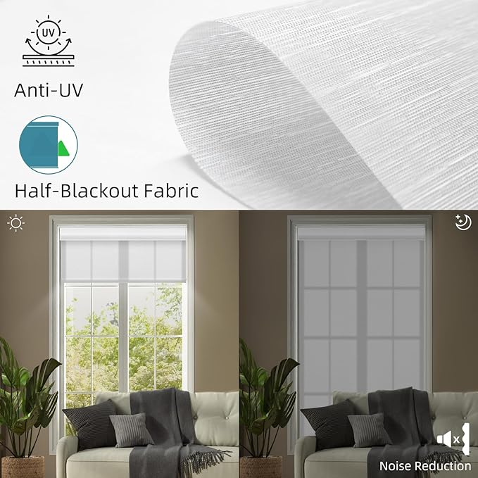 SmartWings Motorized Light Filtering Shades, 70% Blackout, Custom Size, Rechargeable Battery, Works with Matter/Apple HomeKit, Alexa, Thread/Zigbee, Remote Optional, 70% Essential White