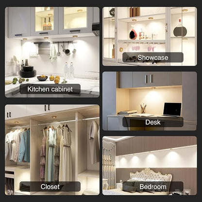 Puck Lights Cordless with Remote Control, 2200mAh Rechargeable Under Counter Lighting,3 Color Temperatures Dimmable Under Cabinet,Closet Light,Tap Light for Hallway (Wood, 5PCS)