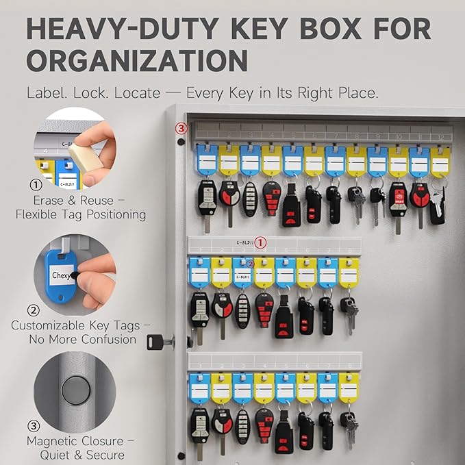 104 Keys Lock Box with Drop Slot, Key Cabinet Wall Mount, Fixed Code/OTP, APP Bluetooth/Wi-Fi, Spare Key Unlock, Large Key Return Box for Hotel, Car Dealerships, Realtors, Office