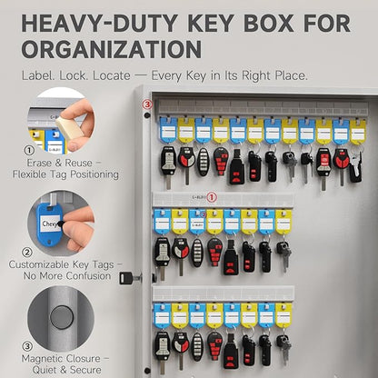 104 Keys Lock Box with Drop Slot, Key Cabinet Wall Mount, Fixed Code/OTP, APP Bluetooth/Wi-Fi, Spare Key Unlock, Large Key Return Box for Hotel, Car Dealerships, Realtors, Office