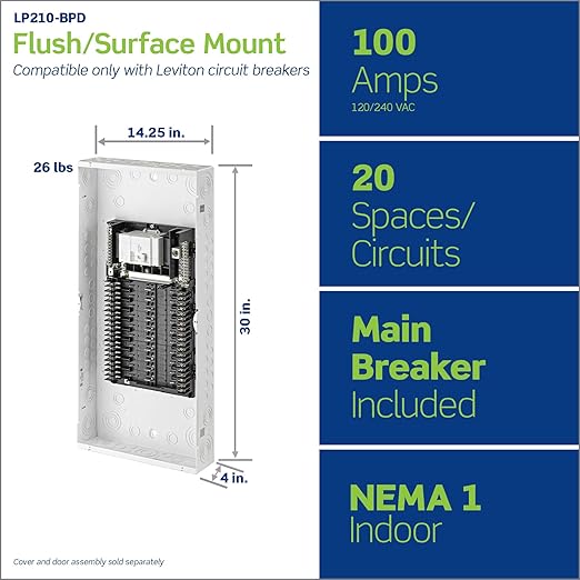 Leviton 20 Space, 20 Circuit Indoor Load Center with 100 Amp Main Circuit Breaker, LP210-BPD